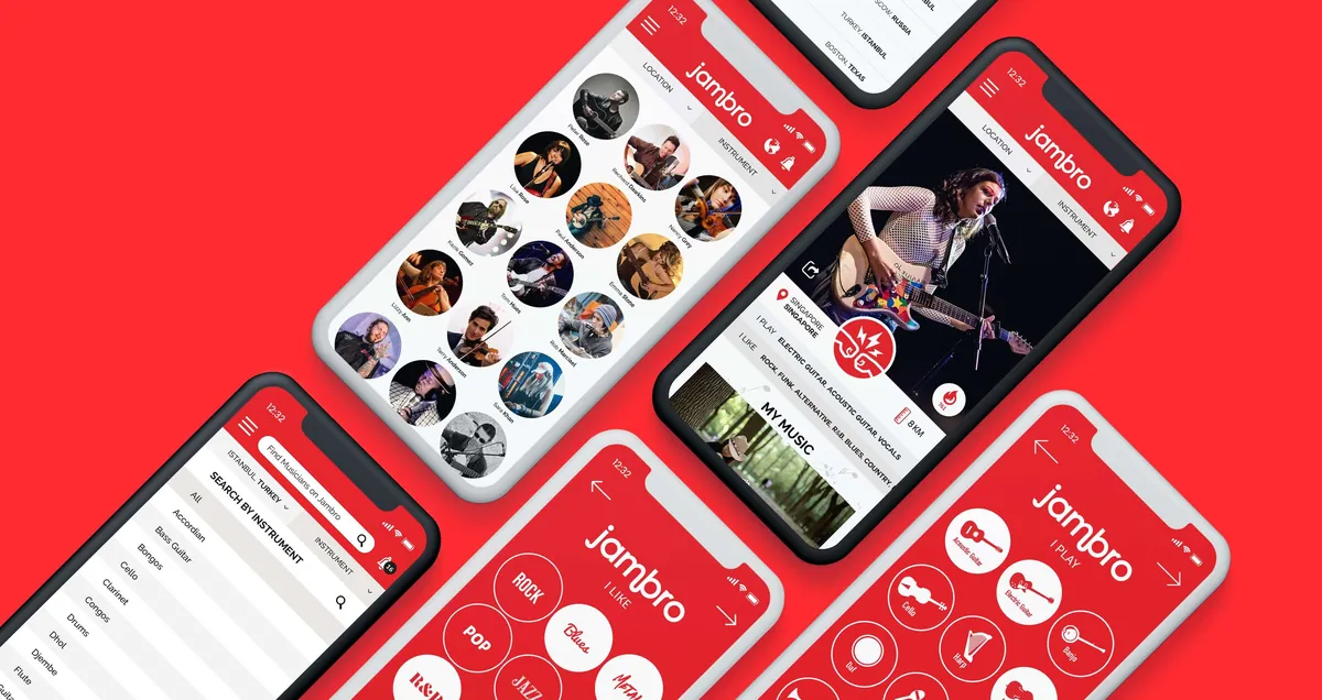 Jambro musician network app screens